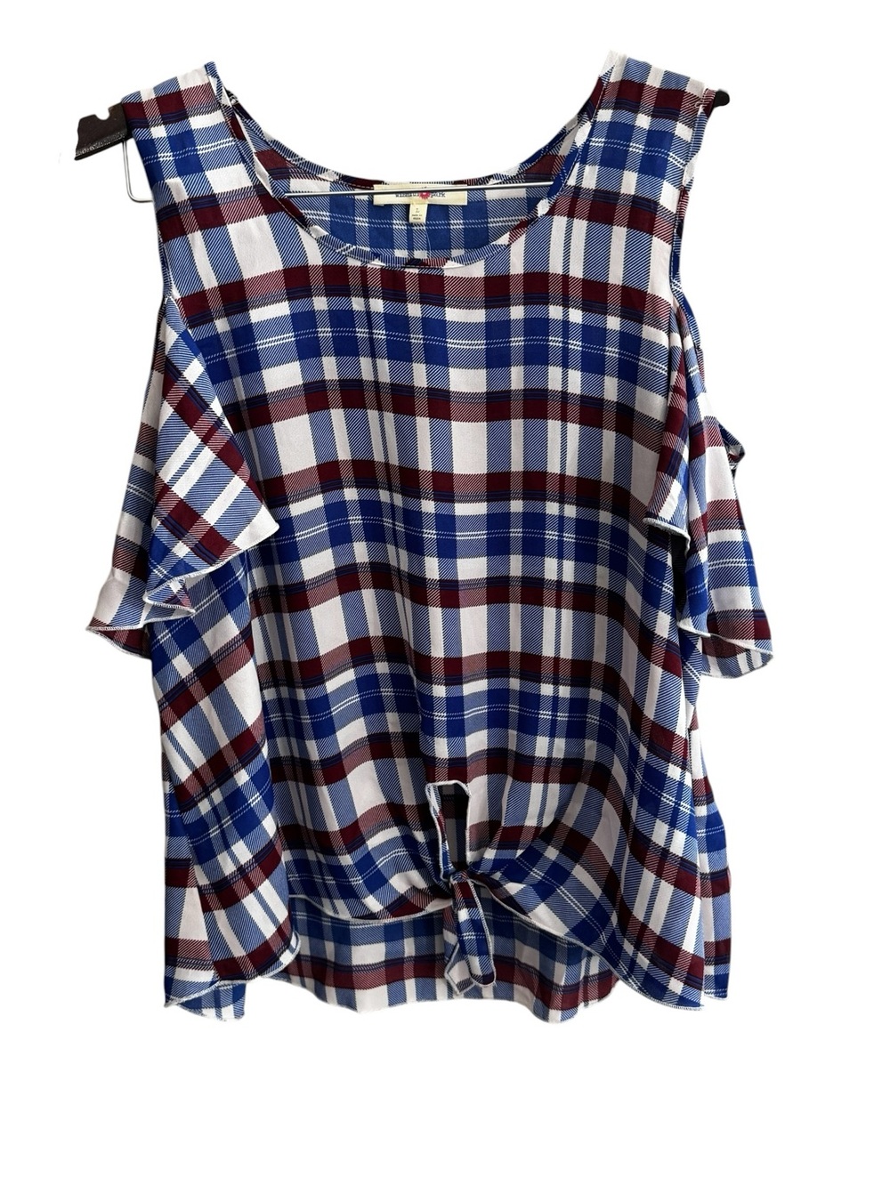 Wishful Park Blue & Burgundy Plaid Cold-Shoulder Tie-Front CamisoleNWT